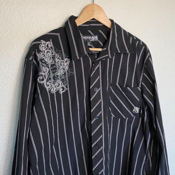 Anchor Blue Vintage Y2K Stripped Embroidered Button Down Shirt Men's Size XL - Picture 3 of 11